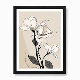 Lilies Line Art Flowers Illustration Neutral 4 Art Print