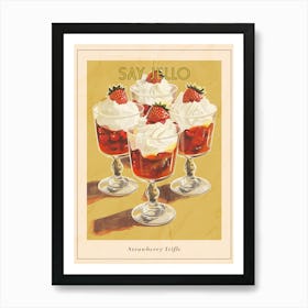 Strawberry Trifle With Jelly Vintage Cookbook Inspired 4 Poster Art Print