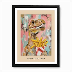 Pastel Pink & Blue Dinosaur Eating Fries Poster Art Print