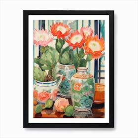 Cactus Painting Maximalist Still Life Gymnocalycium Cactus 1 Art Print