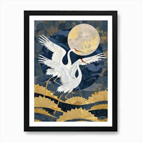 White Cranes In Flight Art Print