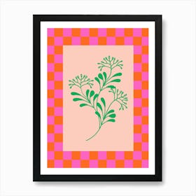 Modern Checkered Flower Poster Pink & Green 14 Art Print