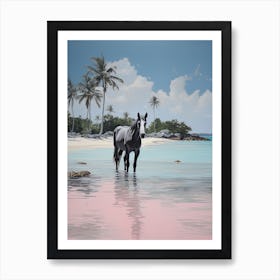 A Horse Oil Painting In Pink Sands Beach, Bahamas, Portrait 3 Art Print