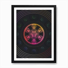 Neon Geometric Glyph in Pink and Yellow Circle Array on Black n.0076 Art Print