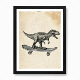 Vintage Dimorphodon Dinosaur On A Skateboard  2 Art Print