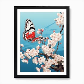 Cherry Blossom Butterfly Japanese Style Painting 2 Art Print
