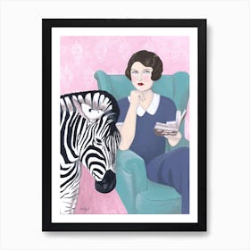 Woman And Zebra Art Print