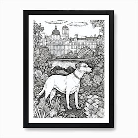 Drawing Of A Dog In Kew Gardens, United Kingdom In The Style Of Black And White Colouring Pages Line Art 01 Art Print