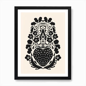 Strawberry Folk Art Print Berry Print Scandinavian Art Print Norwegian Wall Art Neutral Wall Art Modern Scandinavian Print Black Beige Art Print