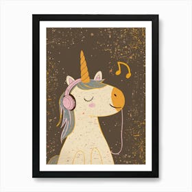 Unicorn Listening To Music With Headphones Muted Pastels 2 Poster