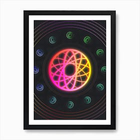Neon Geometric Glyph in Pink and Yellow Circle Array on Black n.0217 Art Print