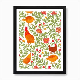 Chicken William Morris Style Bird Poster