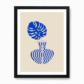 Monstera Leaf In Blue Vase Art Print