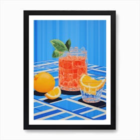 Orange Cocktail Blue Checkerboard Art Print