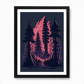 A Fantasy Forest At Night In Red Theme 40 Art Print