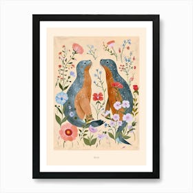 Folksy Floral Animal Drawing Seal 3 Poster Art Print
