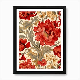 Wallpaper With Red Flowers Art Print