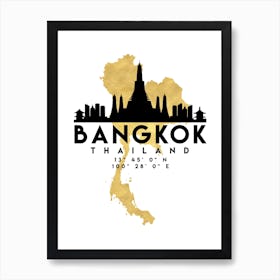 Bangkok Thailand Silhouette City Skyline Map Art Print