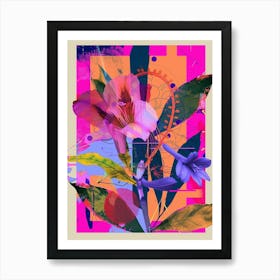 Lisianthus 2 Neon Flower Collage Art Print