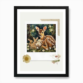 Scrapbook Fawn And Rabbits Fairycore Painting 2 Art Print