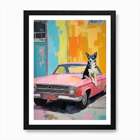 Plymouth Barracuda Vintage Car With A Dog, Matisse Style Painting 0 Art Print