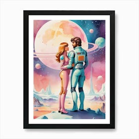 Space Lovers vintage retro sci-fi art Art Print