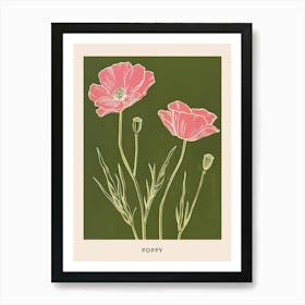 Pink & Green Poppy 2 Flower Poster Art Print