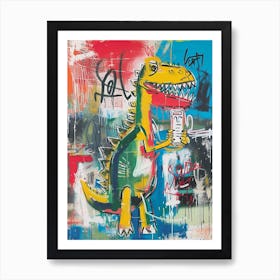 Abstract Graffiti Style Dinosaur On A Smart Phone 3 Art Print