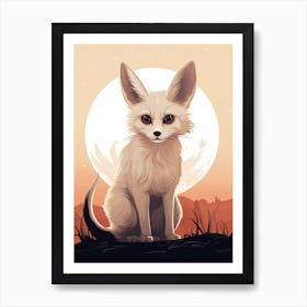 Fennec Fox Moon Illustration 1 Art Print