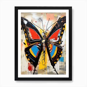 Butterfly red&blue in Basquiat's Style Art Print