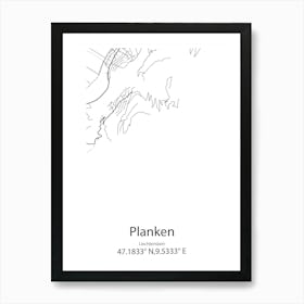 Planken,Liechtenstein Minimalist Map Art Print