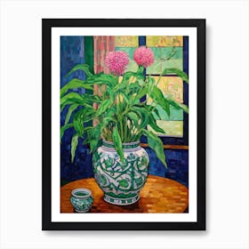 Flowers In A Vase Still Life Painting Globe Amaranth 2 Art Print