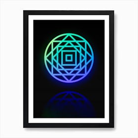 Neon Blue and Green Abstract Geometric Glyph on Black n.0329 Art Print