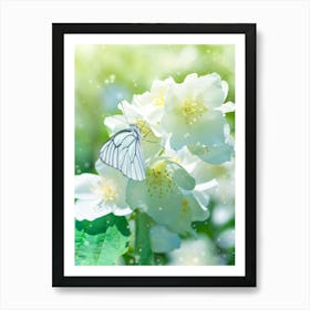 White Butterfly On White Flowers Art Print