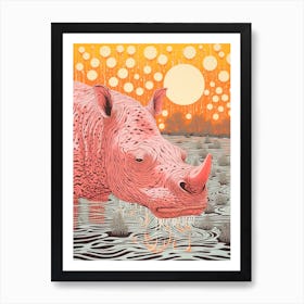 Geometric Rhino Drinking Water Art Print