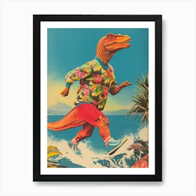 Retro Dinosaur Hiking Collage 4 Art Print