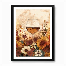 Cute Bohemian Illustration Of A Wine Glass Art Print