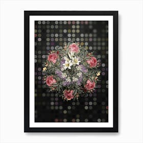 Vintage Madonna Lily Flower Wreath on Dot Bokeh Pattern n.0803 Art Print