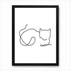 Kitty Cat Monoline Drawing Line Art Art Print