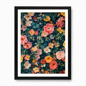 Flower Wallpaper Inspired by William Morris Art Print