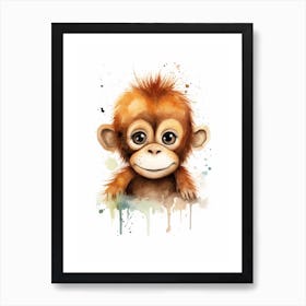 Watercolour Jungle Animal Baby Orangutan 1 Art Print