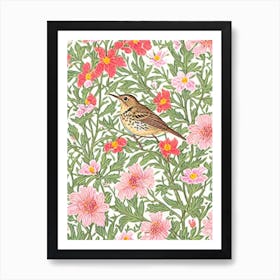 Hermit Thrush 2 William Morris Style Bird Art Print