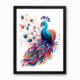 Colourful Geometric Bird Peacock 2 Art Print