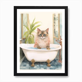 Balinese Cat In Bathtub Botanical Bathroom 3 Art Print