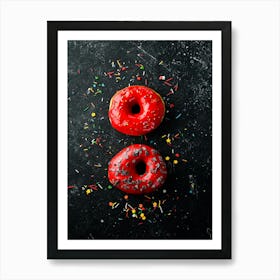 Red sweet donut — Food kitchen poster/blackboard, photo art Art Print