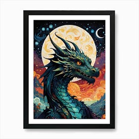 Dragon In The Night Sky Art Print