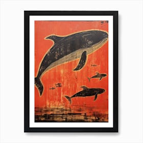 Whale, Woodblock Animal Drawing 1 Art Print