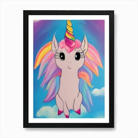 Cute Flying Unicorn Kawaii Painting Art Print