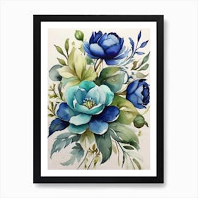 Blue Flowers Watercolor Painting Art Print