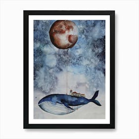 Whale & Red Moon Art Print